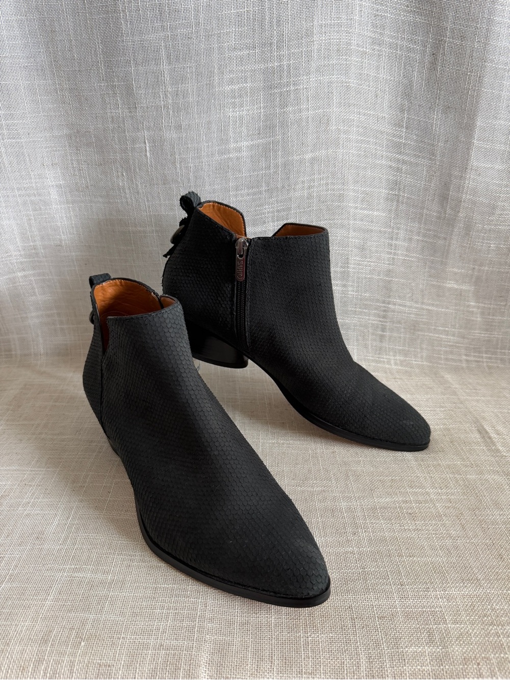 Franco Sarto Black Textured Pointed Ankle Booties